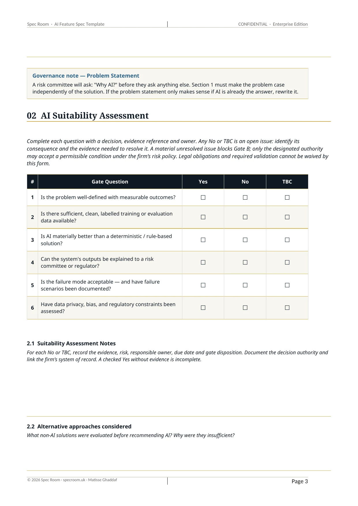 AI Feature Spec Template — interior assessment page