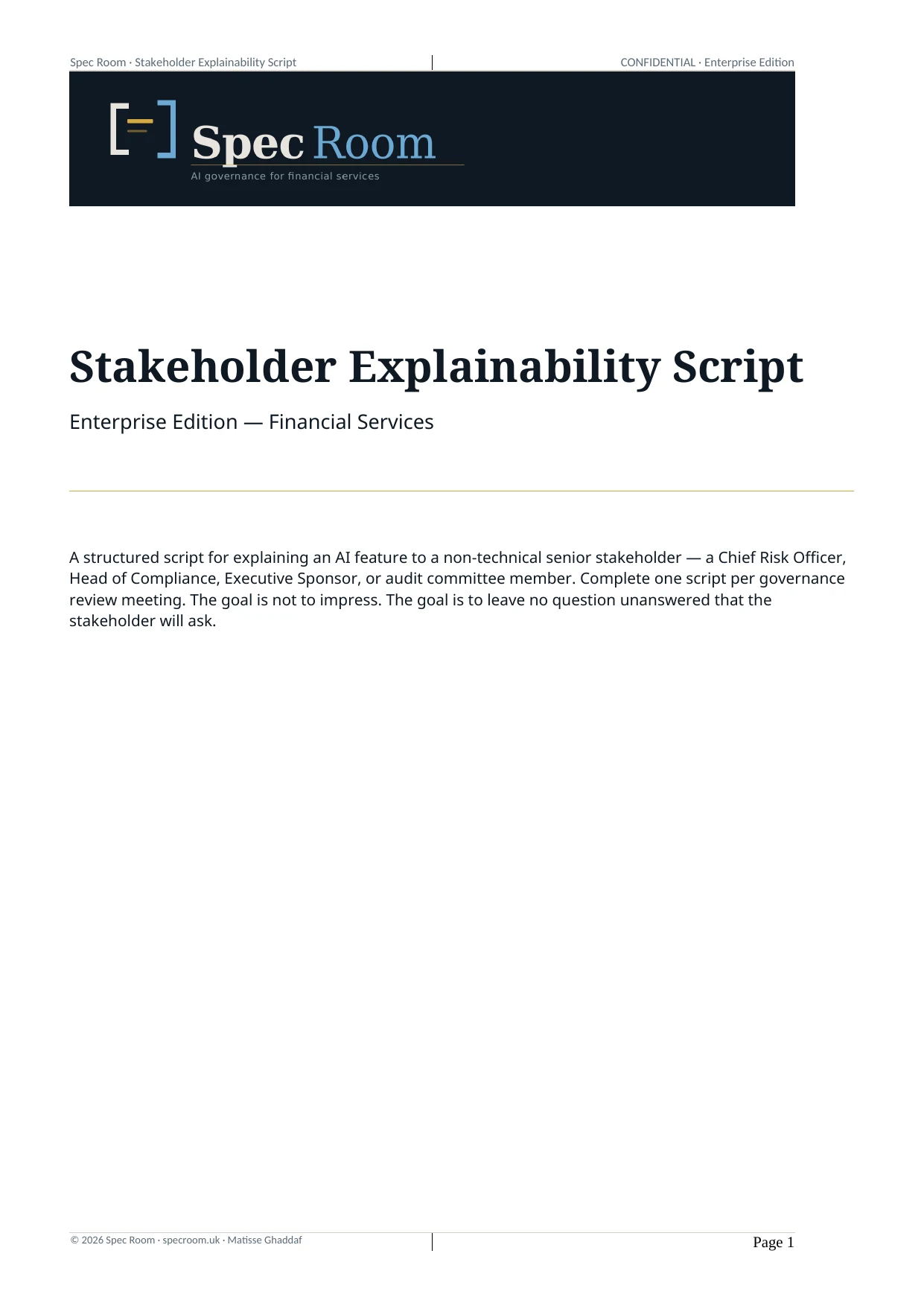 Stakeholder Explainability Script — page 1